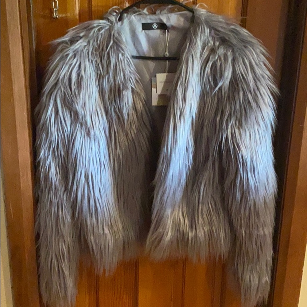 Women’s, missguided grey shaggy coat.